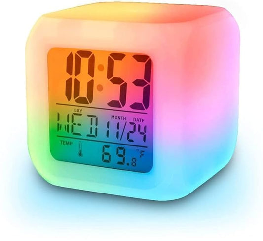 KITCHENSUTRA Digital Alarm Clock with Automatic Sensor Date & Temperature Display | Modern Plastic Table Clock for Students Home Office & Corporate Use | (Multicolor)