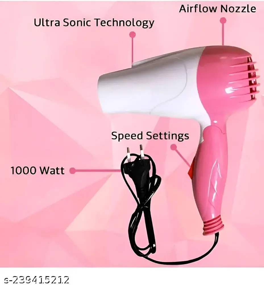 NowNova N-1290 Foldable Hair Dryer, 1000Watt, Pink and White, Portable