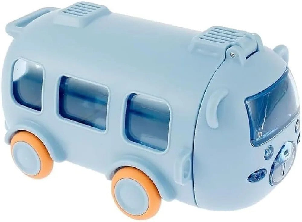 Water Bottle For Kids, Bus Shape Car Water Bottle with Straw For Kids, Portable Kid Water Cup with Shoulder Strap, Cute Car Water Bottles with Movable Wheels, Leakproof