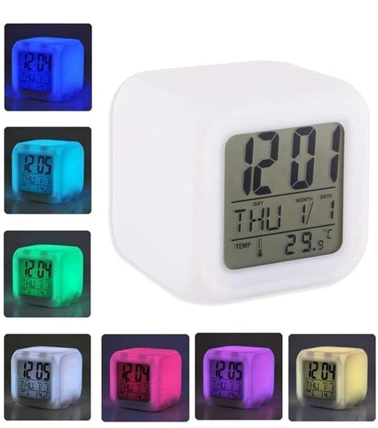 KITCHENSUTRA Digital Alarm Clock with Automatic Sensor Date & Temperature Display | Modern Plastic Table Clock for Students Home Office & Corporate Use | (Multicolor)