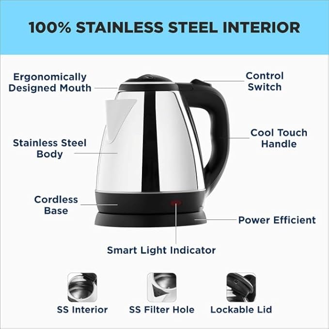 Lifelong ISI Certified Electric Kettle 1.5L with Stainless Steel Body,  Easy and Fast Boiling of Water for Instant Noodles, Soup, Tea etc.