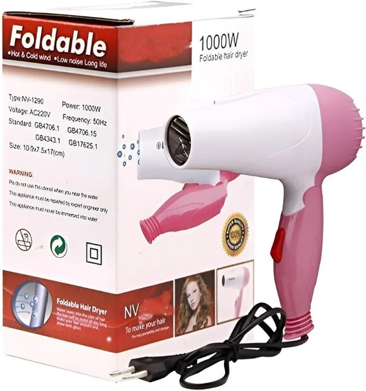 NowNova N-1290 Foldable Hair Dryer, 1000Watt, Pink and White, Portable