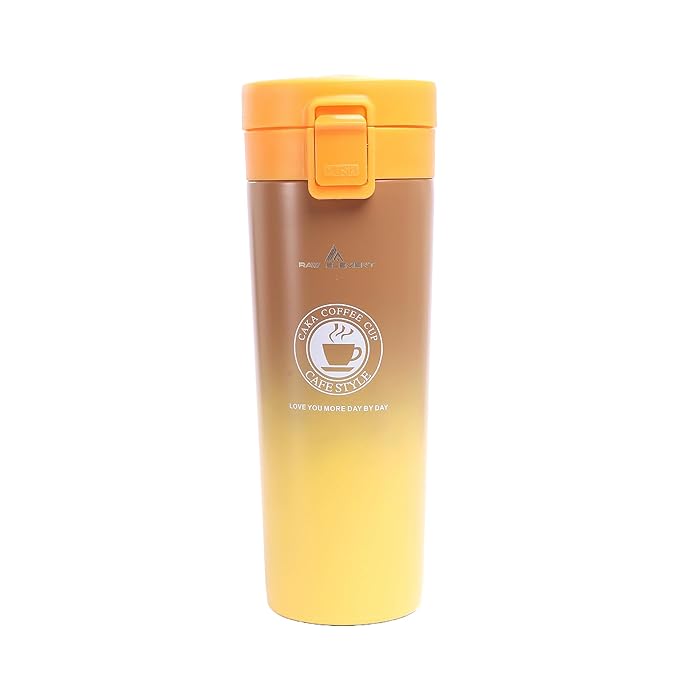 380ml Ceramic-Coated Insulated Coffee Travel Mug | Leak-Proof Vacuum Stainless Steel Cup with Safety Lock Lid | BPA-Free, Dishwasher Safe, Thermal Tumbler for Hot &amp; Cold Beverages (Yellow)